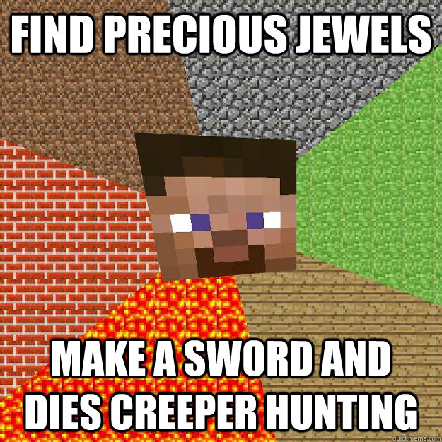 Find precious jewels Make a sword and dies creeper hunting  Minecraft