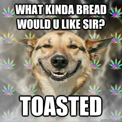 what kinda bread would u like sir? toasted  Stoner Dog