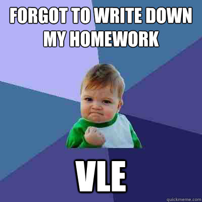 FORGOT TO WRITE DOWN MY HOMEWORK VLE  Success Kid