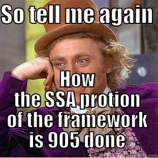 SO TELL ME AGAIN  HOW THE SSA PROTION OF THE FRAMEWORK IS 905 DONE Condescending Wonka