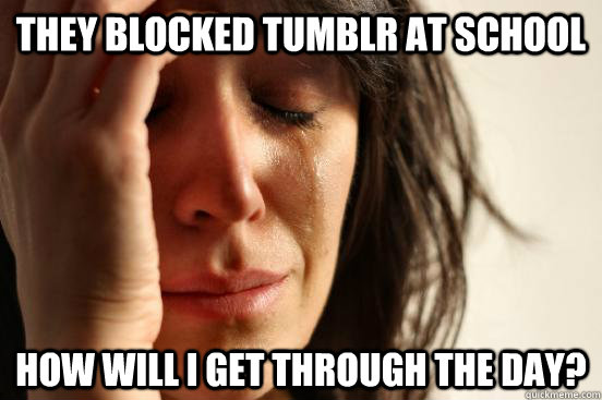 They blocked Tumblr at school How will I get through the day?  First World Problems