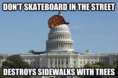 don't skateboard in the street destroys sidewalks with trees  Scumbag Government