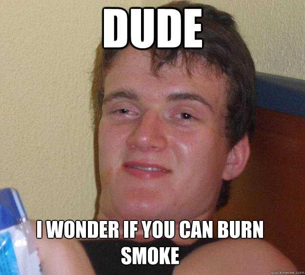 DUDE i wonder if you can burn  smoke  10 Guy