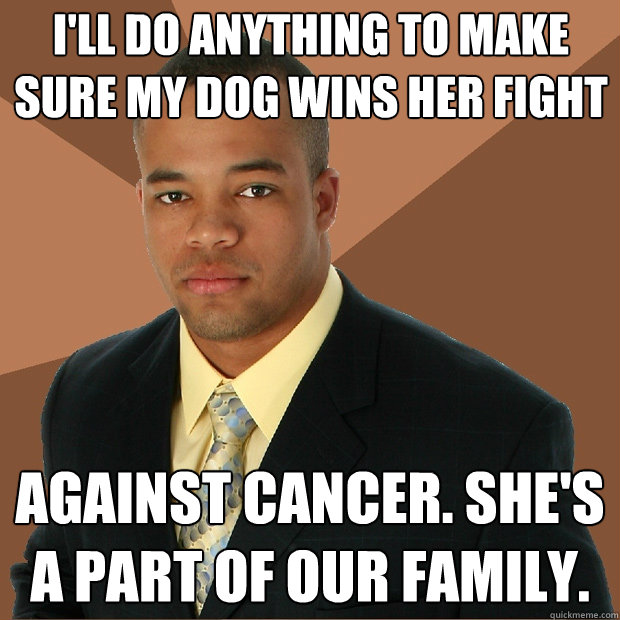 I'll do anything to make sure my dog wins her fight against cancer. She's a part of our family.  Successful Black Man