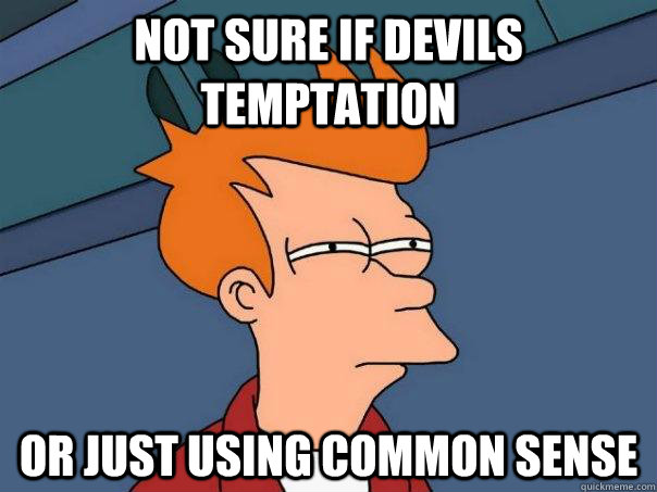 NOT SURE IF DEVILS TEMPTATION OR JUST USING COMMON SENSE  Futurama Fry