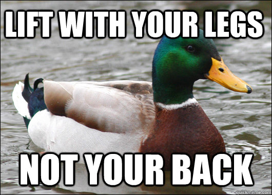 Lift with your legs not your back  Actual Advice Mallard