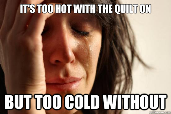 It's too hot with the quilt on But too cold without  First World Problems