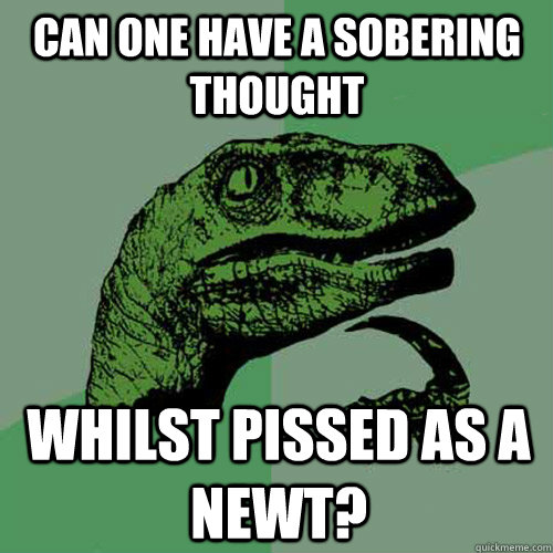 Can One Have a Sobering Thought Whilst Pissed as a Newt?  Philosoraptor