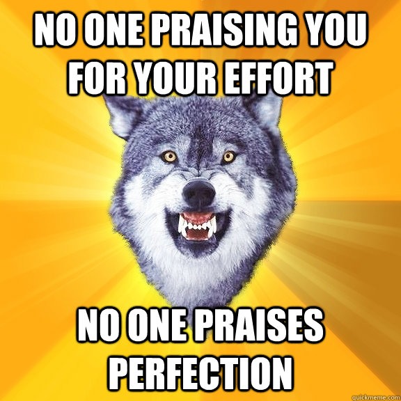 No one praising you for your effort no one praises perfection  Courage Wolf