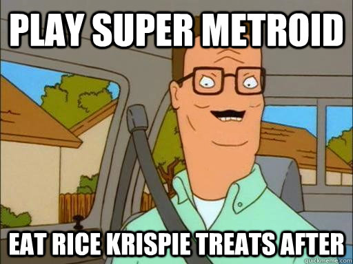 pLAY SUPER METROID eat rice krispie treats after  