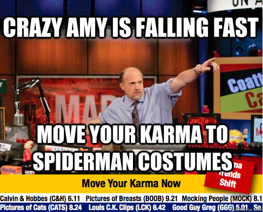 Crazy Amy is falling fast Move your karma to Spiderman costumes - Crazy Amy is falling fast Move your karma to Spiderman costumes  Mad Karma with Jim Cramer