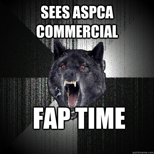 Sees ASPCA COMMERCIAL fap time   Insanity Wolf