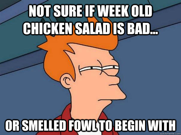 Not sure if week old chicken salad is bad... Or smelled fowl to begin with  Futurama Fry