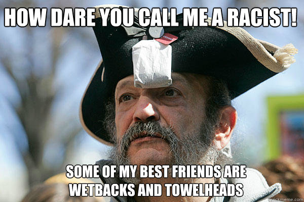 how dare you call me a racist! some of my best friends are wetbacks and towelheads - how dare you call me a racist! some of my best friends are wetbacks and towelheads  Tea Party Ted