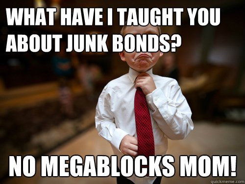 What have I taught you about junk bonds? No megablocks mom!  Financial Advisor Kid