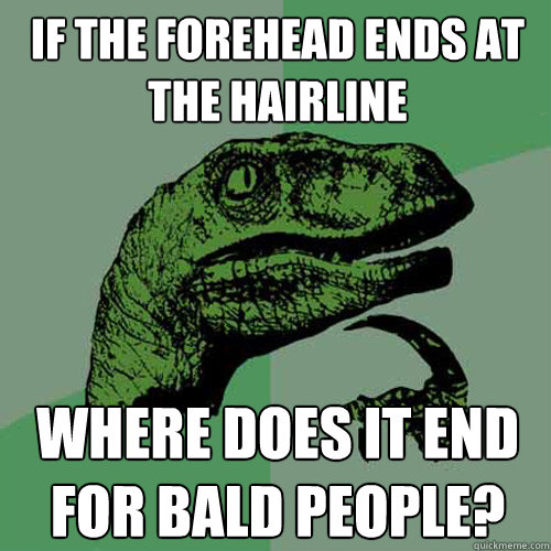 If the forehead ends at the hairline where does it end for bald people? - If the forehead ends at the hairline where does it end for bald people?  Philosoraptor