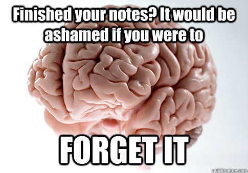 Finished your notes? It would be ashamed if you were to  FORGET IT   Scumbag Brain