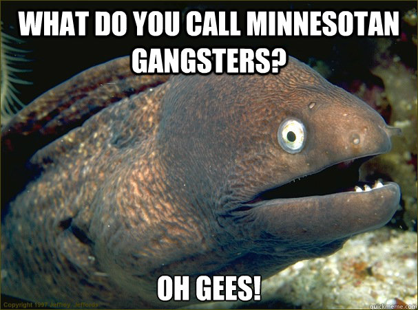 What do you call minnesotan gangsters? Oh Gees!  Bad Joke Eel