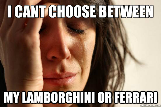 I cant choose between my my lamborghini or ferrari  First World Problems