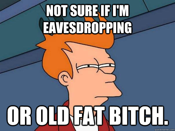 Not sure if i'm eavesdropping  or old fat bitch.  Futurama Fry