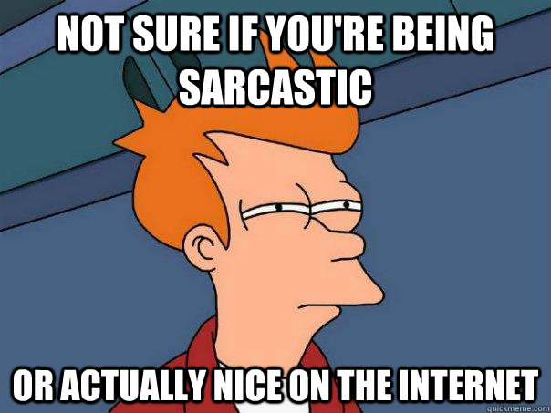 Not sure if you're being sarcastic Or actually nice on the internet  Futurama Fry