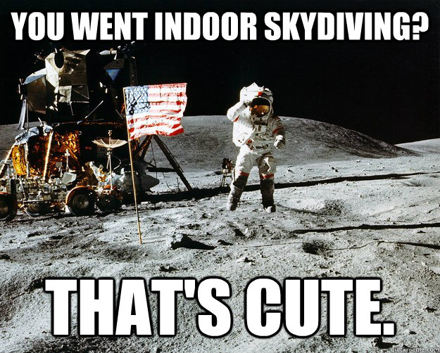 You went indoor skydiving? That's cute.  Unimpressed Astronaut