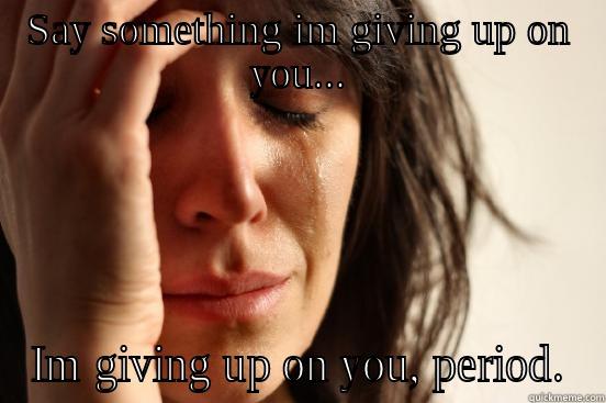 SAY SOMETHING IM GIVING UP ON YOU... IM GIVING UP ON YOU, PERIOD. First World Problems