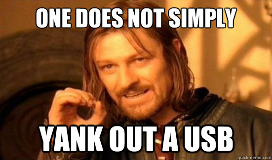 One Does Not Simply yank out a usb  Boromir