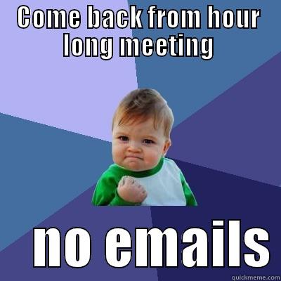 COME BACK FROM HOUR LONG MEETING     NO EMAILS Success Kid