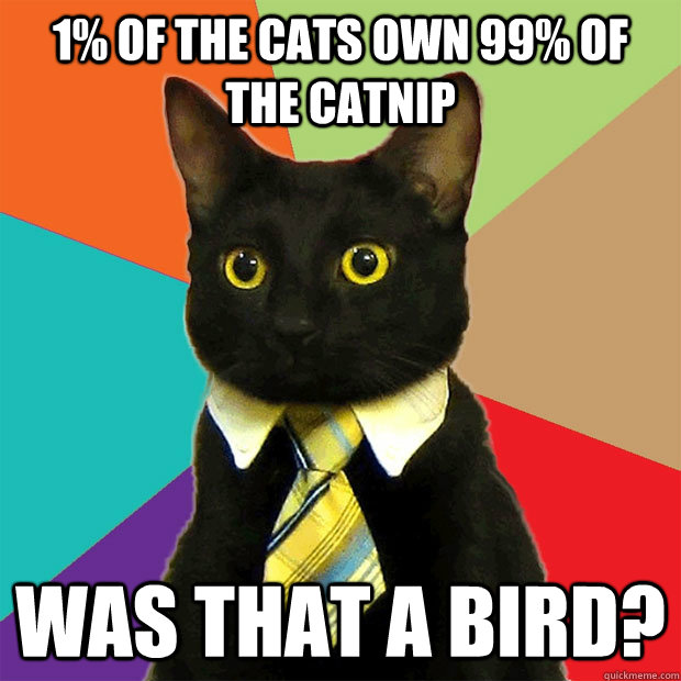 1% of the cats own 99% of the catnip was that a bird?  Business Cat