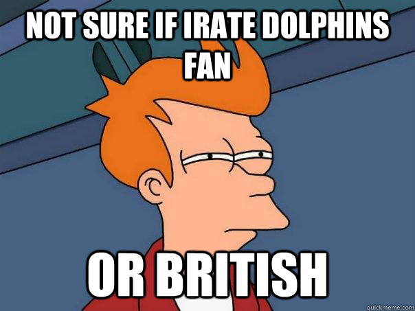 not sure if irate dolphins fan or british  Futurama Fry