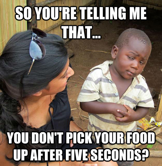 SO YOU'RE TELLING ME THAT... YOU DON'T PICK YOUR FOOD UP AFTER FIVE SECONDS? - SO YOU'RE TELLING ME THAT... YOU DON'T PICK YOUR FOOD UP AFTER FIVE SECONDS?  untitled meme