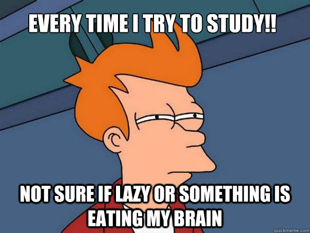 EVERY TIME I TRY TO STUDY!! NOT SURE IF LAZY OR SOMETHING IS EATING MY BRAIN  Futurama Fry