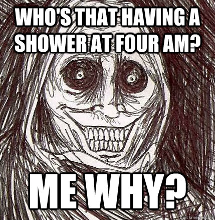 who's that having a shower at four am? me why?  Horrifying Houseguest