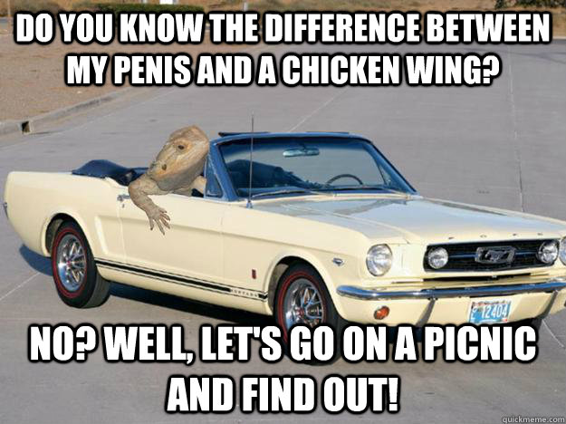 Do you know the difference between my penis and a chicken wing?  No? Well, let's go on a picnic and find out!  Pickup Dragon