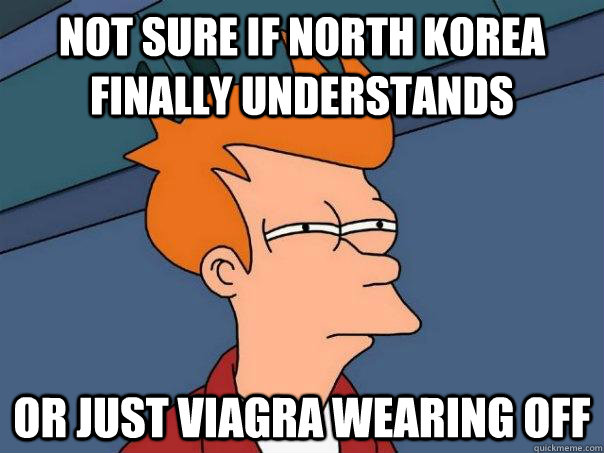 Not sure if North Korea finally understands Or just viagra wearing off - Not sure if North Korea finally understands Or just viagra wearing off  Futurama Fry