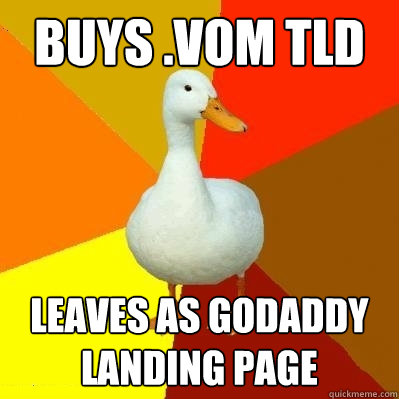 Buys .vom TLD Leaves as GoDaddy Landing page  Tech Impaired Duck