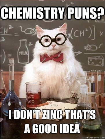 Chemistry Puns? I don't zinc that's
a good idea  Chemistry Cat