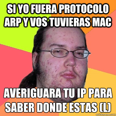 Si yo fuera protocolo ARP y vos tuvieras MAC averiguaría tu IP para saber donde estas (L) - Si yo fuera protocolo ARP y vos tuvieras MAC averiguaría tu IP para saber donde estas (L)  Butthurt Dweller