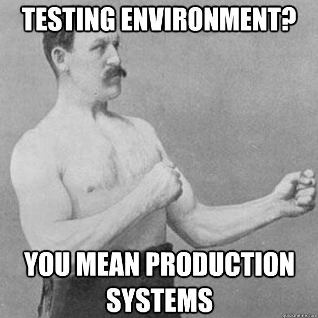 Testing Environment? you mean production systems - Testing Environment? you mean production systems  overly manly man