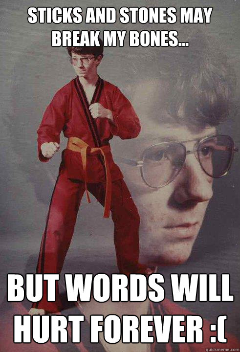 Sticks and stones may break my bones... But words will hurt forever :( - Sticks and stones may break my bones... But words will hurt forever :(  Karate Kyle