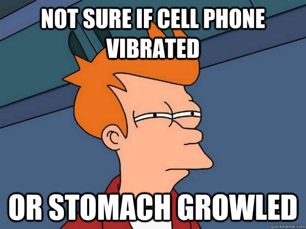 Not sure if cell phone vibrated  Or stomach growled   Futurama Fry