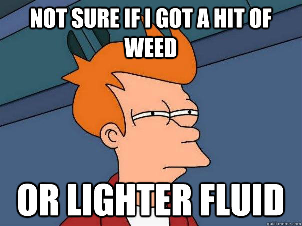 not sure if i got a hit of weed or lighter fluid - not sure if i got a hit of weed or lighter fluid  Futurama Fry