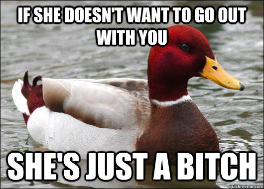 if she doesn't want to go out with you she's just a bitch  Malicious Advice Mallard