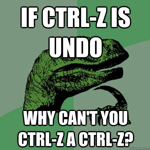 if ctrl-z is undo why can't you ctrl-z a ctrl-z? - if ctrl-z is undo why can't you ctrl-z a ctrl-z?  Philosoraptor