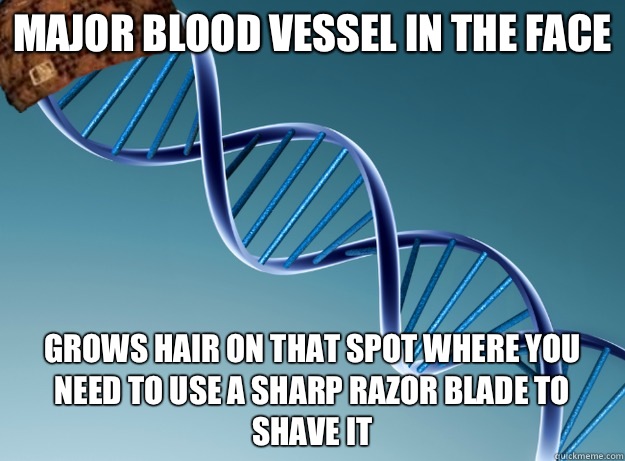 Major Blood Vessel In the Face Grows hair on that spot where you need to use a sharp razor blade to shave it  Scumbag Genetics