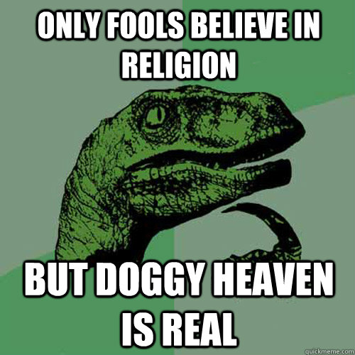 Only fools believe in religion but doggy heaven is real - Only fools believe in religion but doggy heaven is real  Philosoraptor