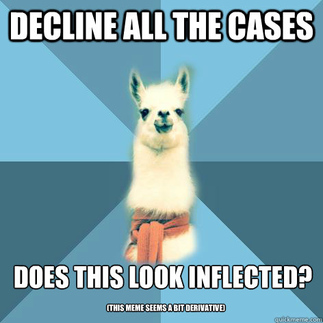 Decline all the cases Does this look inflected? (this meme seems a bit derivative)  Linguist Llama