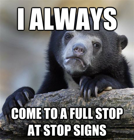 I always come to a full stop at stop signs - I always come to a full stop at stop signs  Confession Bear