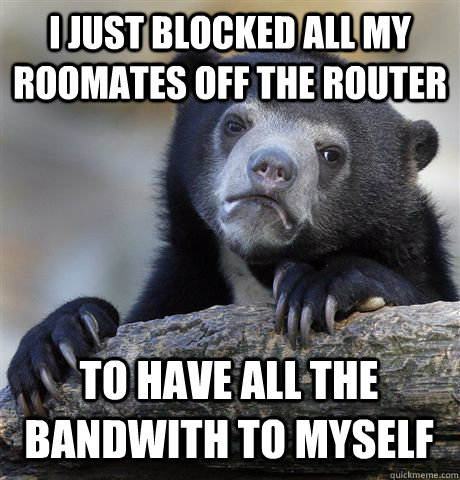 I just blocked all my roomates off the router to have all the bandwith to myself  Confession Bear